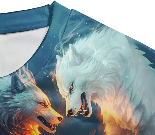 Vista 5 de Camiseta con estampado de lobo de fuego para hombre, camiseta con estampado en 3D, camiseta de moda