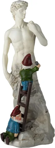 Vista 2 de Historia del arte por gnomos – Michelangelo crea la estatua de David Garden Estatua Poliresina 10.5 pulgadas de alto x 4 pulgadas de ancho x 4.5