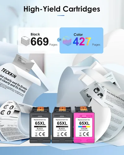 Vista 3 de TECKKIN 65XL - Paquete combinado de cartuchos de tinta negro/color (paquete de 3) de repuesto para tinta 65 65XL para impresora DeskJet 3755 3772