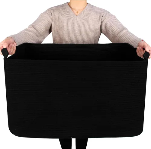 Vista 12 de MINTWOOD Design Canasta de manta extra grande de 22 pulgadas para sala de estar, canasta de almacenamiento tejida de cuerda rectangular con asas