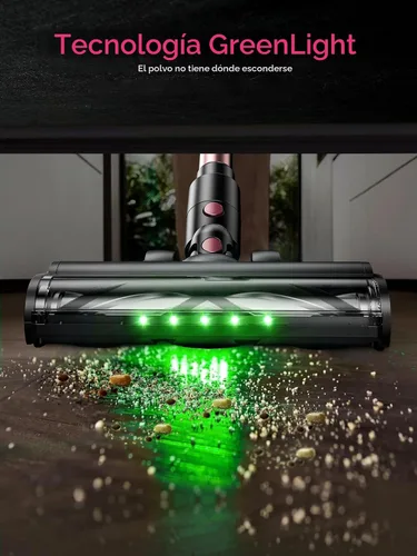 Vista 5 de Aspiradora inalámbrica, aspiradora de palo 10 en 1 con potente succión, manguera, luz LED verde, cepillo antienredos, aspiradora recargable ligera