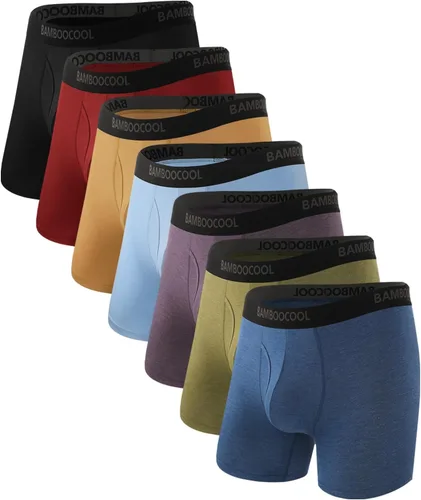 Vista 9 de BAMBOO COOL Calzoncillos tipo bóxer transpirables para hombre con bragueta que absorbe la humedad, ropa interior ligera, paquete de 7
