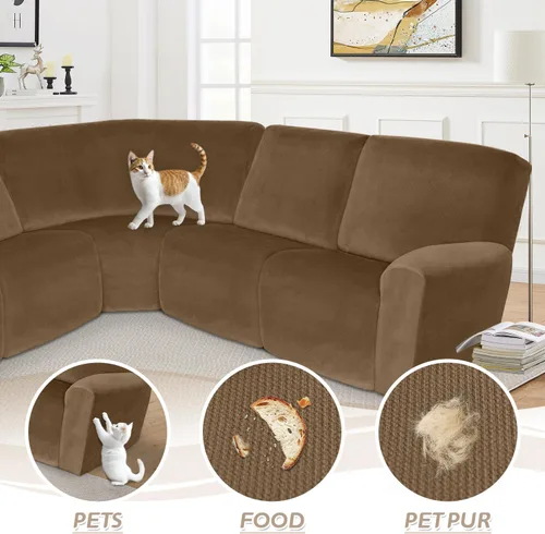 Vista 445 de Arfntevss Fundas de sofá seccional reclinable de terciopelo, Funda de sofá seccional de esquina para sofá reclinable, Funda elástica suave