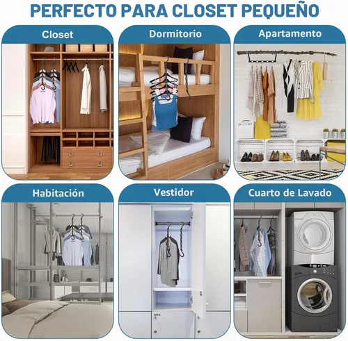 Vista 6 de Paquete de 10 perchas mágicas de plástico que ahorran espacio, organizador de perchas para camisas que ahorran espacio, múltiples perchas para ropa