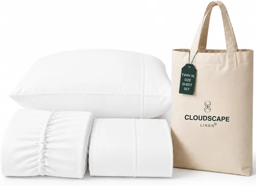 Vista 101 de CLOUDSCAPE LINEN 400TC 100% Egyptian Cotton Luxury Twin Bed Sheets - White