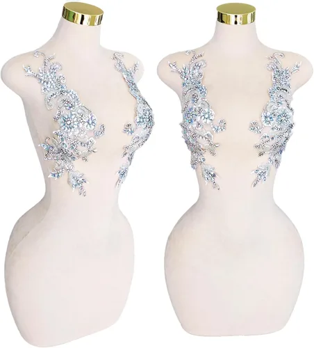 Vista 45 de Parches de cristal hechos a mano con cuentas de encaje de diamantes de imitación para accesorios de ropa de vestir (S1-champán)