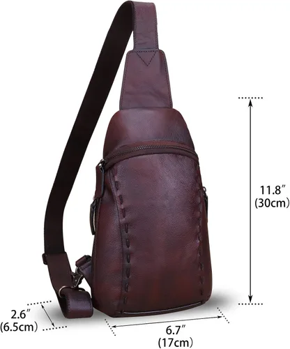 Vista 5 de LRTO Bolso de cuero genuino para mujeres y hombres, mochila vintage de cuero real, bolso cruzado de hombro, bolso de pecho