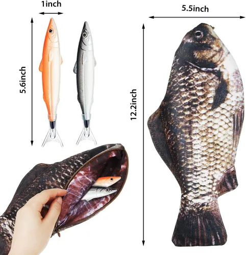 Vista 2 de Outus Estuche en forma de pez con forro de espuma acolchado y bonitos bolígrafos de pescado Soft Outer with Foam Lining, Wear Resistant, Life