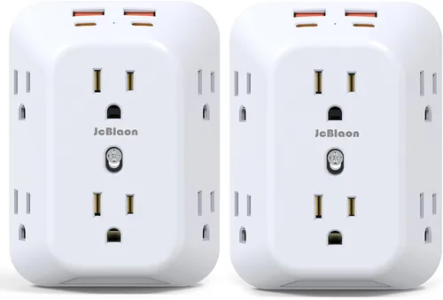Vista 11 de JcBlaon Protector de sobretensiones extensor de salida, divisor de 6 salidas con 4 puertos USB (2 USB C), adaptador de pared de 4 lados 1050 J