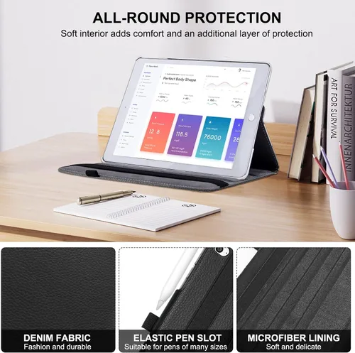 Vista 6 de Funda giratoria para iPad de 9.7 pulgadas 2018 2017 / Funda para iPad Air 2 - Funda protectora con soporte giratorio de 360 grados y función