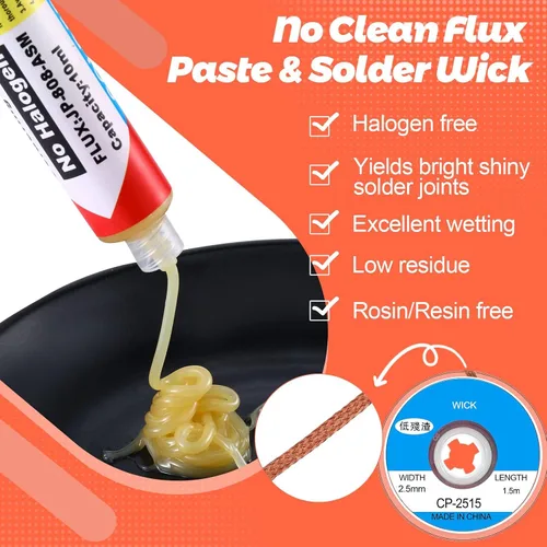 Vista 3 de Blulu 6 unidades 0.3 fl oz 8341 pasta de fundente de soldadura sin limpieza y mechas de flujo de soldadura pegajoso con émbolo y punta dispensadora