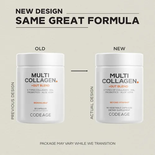 Vista 3 de Codeage Suplemento de mezcla de colágeno múltiple + intestinal, probióticos digestivos, regaliz DGL, aloe vera, hoja de menta orgánica, olmo
