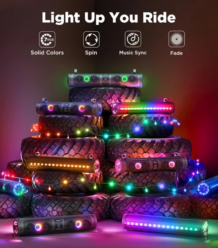 Vista 2 de Ehaho Barra de sonido para carrito de golf Bluetooth con altavoces retroiluminados multicolor, barra de sonido estéreo UTV impermeable de 27