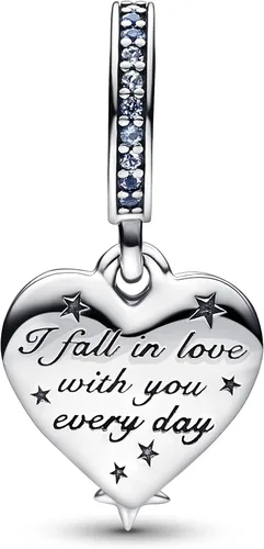Vista 2 de PANDORA Colgante doble de corazón de estrella fugaz celestial 792356C01, Plata esterlina Zirconia cúbica