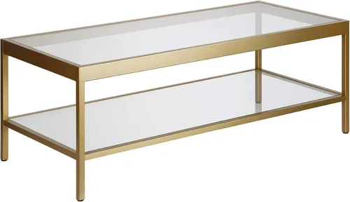 Vista 16 de Henn&Hart Mesa auxiliar cuadrada de 20 pulgadas de ancho en bronce ennegrecido, mesa para sala de estar, dormitorio Two-tiered glass shelves with