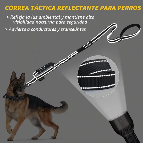 Vista 3 de AUBELL Correa táctica para perro resistente, correa elástica sin tirones de Negro