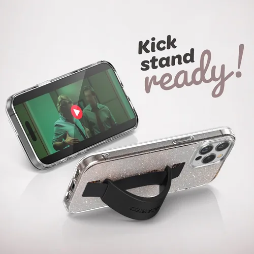 Vista 3 de ENCASED Funda con lazo para los dedos, diseñada para iPhone 15 Pro Max (2023), funda transparente con correa de mano brillante con soporte