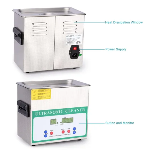 Vista 4 de stonylab Máquina de limpieza ultrasónica, dispositivo profesional multiusos de lavado ultrasónico de acero inoxidable con temporizador de pantalla