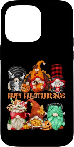 Vista 21 de iPhone 16 Halloween Thanksgiving Christmas Gnomes Happy Hallothanksmas Case