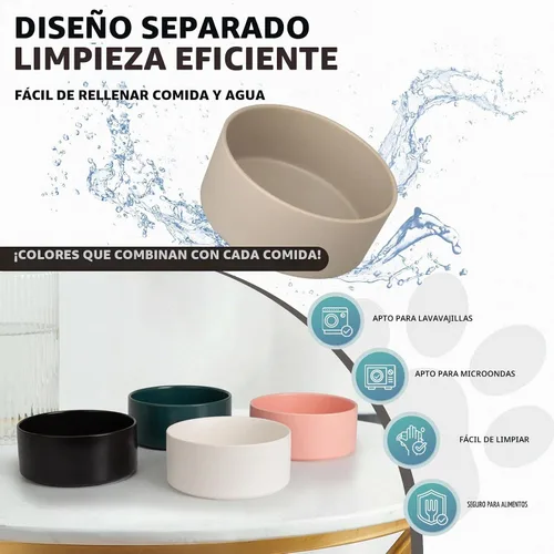 Vista 6 de Juego de cuencos elevados de cerámica para perros con soporte, 2 tazas de Negro