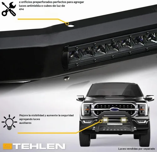 Vista 5 de Stehlen 733469493044 Compatible con 2009-2018 Dodge Ram 1500/2019-2022 Classic Advance Series Barra de toro LED de aluminio en negro mate