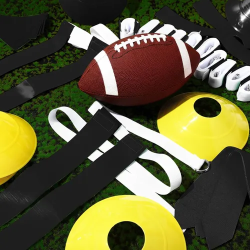 Vista 4 de Sintege Juego de cinturón de fútbol con bandera de 14 jugadores, bandera de fútbol ajustable y cinturones, regalos para jóvenes y adultos