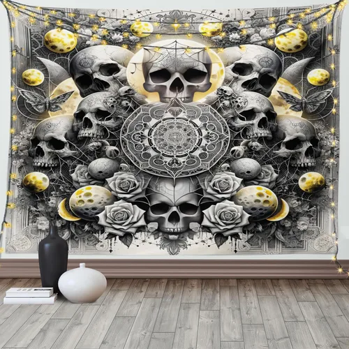 Vista 127 de Ambesonne Tapiz bohemio, diseño floral de bruja, luna y mariposa con adornos de mandala, decoración de tela para colgar en la pared para dormitorio