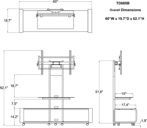 Vista 4 de TransDeco Soporte de TV para TV de 35 a 85 pulgadas, roble oscuro/negro