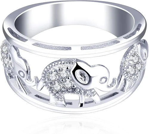 Vista 2 de JO WISDOM Anillo de elefante de plata de ley 925 con circonita cúbica, Plata Esterlina, Zirconia cúbica