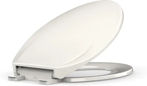 Vista 18 de Asiento de inodoro alargado blanco, asiento de tapa de inodoro de cierre lento para una fácil limpieza y resistente a las manchas