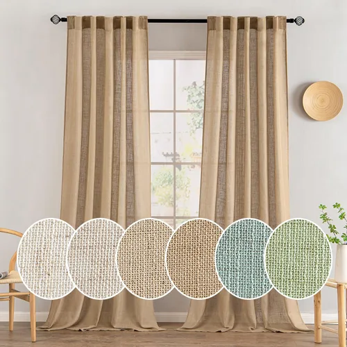 Vista 103 de MIULEE - Cortinas semitraslúcidas suaves y gruesas con textura de lino para cocina y ventana de baño, con trabilla trasera y bolsillo para Blanco