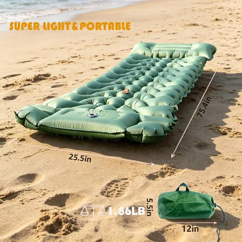 Vista 5 de Air Mattress for Camping Mattress with Pillow Built-in Foot Pump Airpad Green