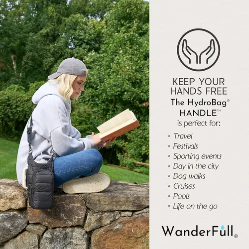 Vista 3 de WanderFull® Ranura con cremallera original HydroBag® HANDLE™ para mango, soporte para botella de agua cruzado manos libres y accesorios para vasos