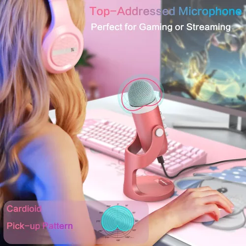 Vista 6 de ZealSound Micrófono para podcast, micrófono de cancelación de ruido con ganancia, ajuste de volumen y botón de silencio, monitor y eco, para ASMR