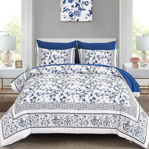 Vista 2 de Dobuyly Juego de edredón floral tamaño individual, juego de cama de 5 piezas en una bolsa, juego de ropa de cama botánico de microfibra suave