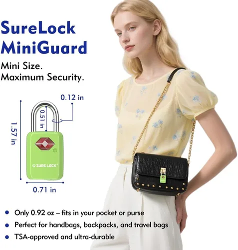 Vista 3 de Sure Lock Cerraduras de equipaje aprobadas por la TSA con llaves para viajes, cuerpo de aleación de zinc con grillete de acero, llave similar, llave