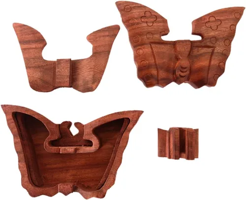 Vista 2 de Purpledip Caja mágica de madera del rompecabezas 'Butterfly': caja de recuerdo misteriosa hecha a mano (11060)