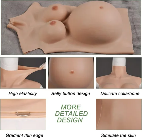 Vista 4 de Silicona completa de 4 a 9 meses embarazada, vientre realista, pechos falsos, formas de pecho para cosplay con relleno de algodón