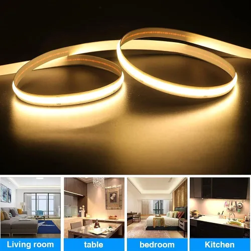 Vista 3 de COB - Tira de luces LED, 1.6 ft/1.6 pies, flexible, flexible, flexible, flexible, tira de luces LED COB DC 5V 320 LEDs/m, blanco cálido, 3000 K