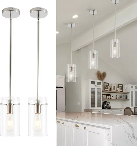 Vista 10 de Paquete de 2 luces colgantes para isla de cocina, lámparas colgantes ajustables de cristal, luces colgantes negras mate, isla de cocina, iluminación