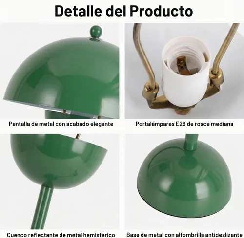 Vista 7 de Lámpara de mesa moderna Mid-Century Bud para dormitorio, con certificación Verde cazador