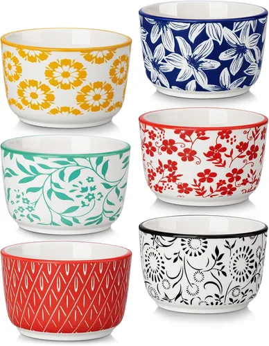 Vista 10 de vancasso Selene - Juego de 6 mini ramequines de cerámica de 4 onzas, tazas para hornear aptas para horno para crème brûlée, soufflés, postres