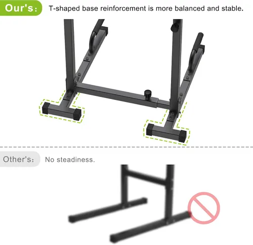 Vista 2 de SELEWARE Adjustable Dip Bar Station, Home Gym Dip Stand T Base with Rubber Feet, Anti Slip Design, Push Up Handles, Adjustable Width & Height
