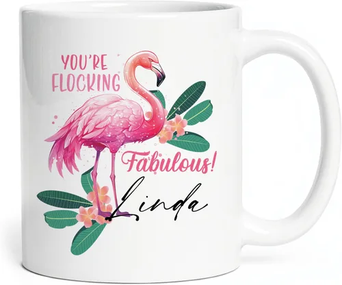 Vista 17 de Taza de flamenco personalizada 2023, Flock Of Flamingo Mug para cumpleaños de los amantes del flamenco, taza de café personalizada de flamenco