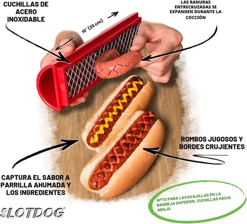 Vista 2 de Slotdog - Herramienta de corte para hot dogs - Cuchillos de corte de acero inoxidable para cocina, parrilla, fiestas improvisadas, camping y Rojo