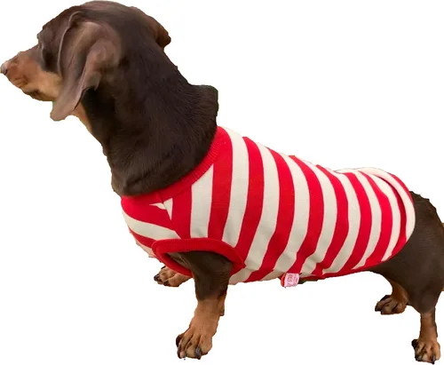 Vista 26 de D Doggy Star - Suéter de perro salchicha para perros, ropa de forro polar, abrigo de invierno (M, bolsillo azul marino)