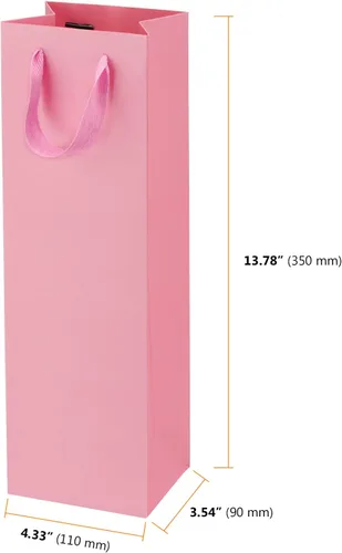 Vista 2 de SEUNMUK Paquete de 30 bolsas de regalo para botellas de vino rosa, 13.8 x 4.3 x 3.5 pulgadas, papel fuerte grueso de 250 GSM con asas para fiestas