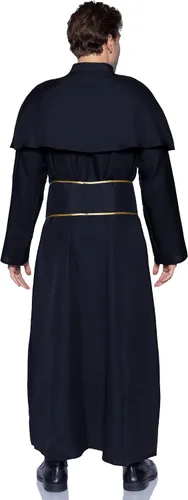 Vista 2 de Leg Avenue Disfraz de sacerdote de 2 piezas para hombre con bata, cinturón, Negro, dorado