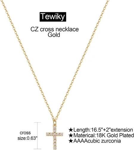Vista 6 de Tewiky Cross Necklace for Women-Dainty Simple 14k Goldsterling silver Plated Cross Pendant Cute Diamond Necklaces for Women Gold Jewelry