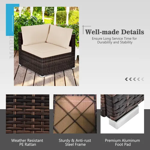 Vista 8 de Tangkula Juego de muebles de patio de 7 piezas con mesa para fogata, incluye mesa rectangular de propano de 42 pulgadas y 60,000 BTU y funda